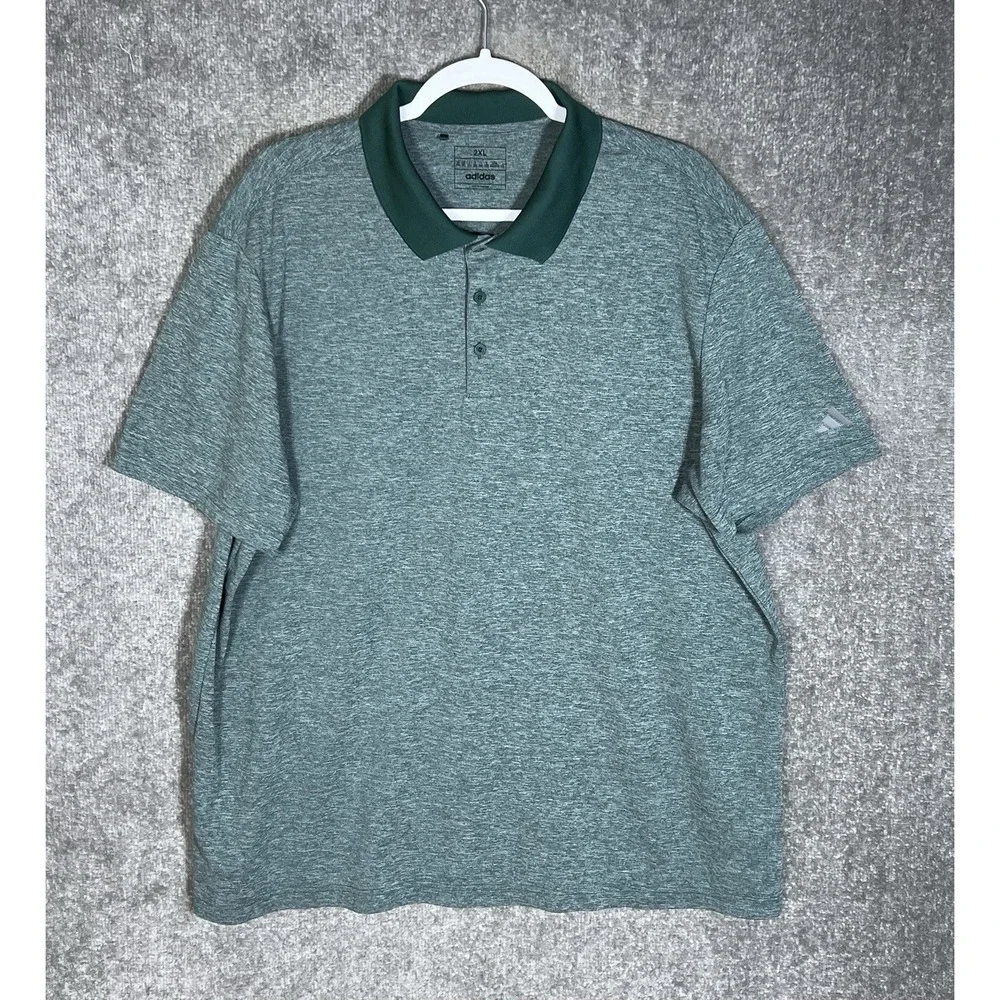 Adidas Adi Performance Heathered Polo Shirt Mens Size 2XL Green Short Sleeve